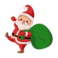 Santa carrying large sack with gifts flat color character. Kind Saint Nicholas on Christmas holiday illustration on white background vector
