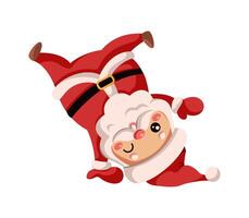 Funny Santa Claus performing playful handstand flat color character. Saint Nicolas winking upside down illustration on white vector