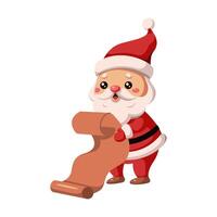 Santa Claus reading good and naughty children wish list flat color character. Saint Nicholas preparing for Christmas illustration on white vector