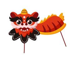 Chinese dragon puppet celebrating lunar New Year flat color object. Asian mythical creature bringing good luck illustration on white vector