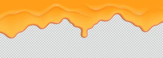 Orange slime dripping realistic illustration. Tangerine syrup flow. Blot fluid drops 3d element on background vector