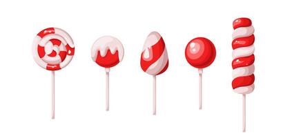 Christmas holiday lollipops flat color objects set. New year festive candies for children illustrations bundle on white background vector