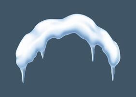 Snow covered arch with icicles realistic illustration. Traditional winter season nature design 3d object on grey background vector