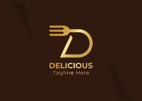 Initial letter D with fork logo. Simple and Unique illustration logo design initial D combine with fork. vector