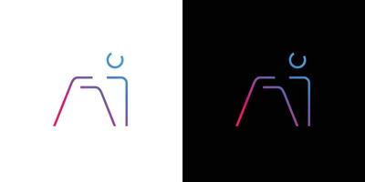 Minimalistic AI Logo Design in Gradient Colors With Black and White Background vector
