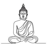 Continuous one line drawing of buddha statue illustration vector