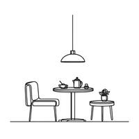 One continuous single drawing line of breakfast nook with a corner bench and small table vector