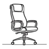 One continuous single drawing line of modern office chair with a high back and wheels vector