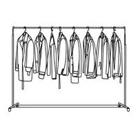 One continuous single drawing line of coat rack with hanging jackets vector