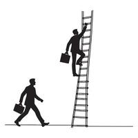 One continuous single drawing black line art doodle of a person climbing a ladder, symbolizing career growth and ambition vector