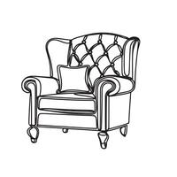 One continuous single drawing line of a classic armchair with soft cushions drawn vector