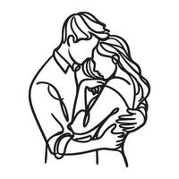 drawing black line art doodle of a couple in a warm embrace hugging vector