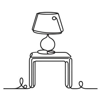 One continuous single drawing line of minimalist side table with a lamp vector