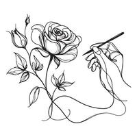 One continuous single hand drawing black line art doodle of blooming rose vector