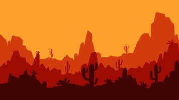 Landscape illustration of wild west desert with cacti and butte vector