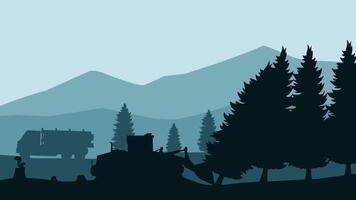 Landscape illustration of illegal logging and deforestation vector