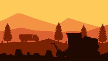 Landscape illustration of illegal logging and deforestation vector