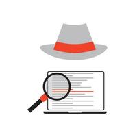 Hat seo banner. Magnifier, and other search engine optimization tools and tactics. vector