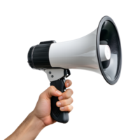 Hand Holding a White Megaphone Isolated on Transparent Background png