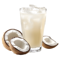Coconut Juice with Ice Cubes on Transparent Background png