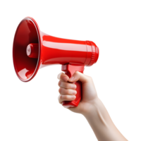 Hand Holding a Red Megaphone Isolated on Transparent Background png