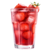 Refreshing Glass of Strawberry Juice with Ice Cubes on Transparent Background png