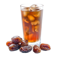Date Fruit Juice with Ice Cubes on Transparent Background png