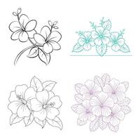 Hand-drawn Hibiscus flower coloring book page line art for children and adults vector