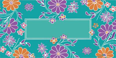 A floral pattern with a frame on a turquoise background vector