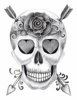 Love and mortality skull day of the dead design by hand drawing on paper and make graphic . vector