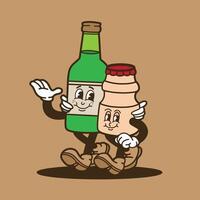 mascot drink soju and yogurt good for sticker, badge, bar mascot, cafe mascot, print design, element design, etc vector