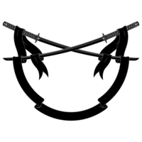 dois espadas dentro uma círculo com uma fita por aí isto png