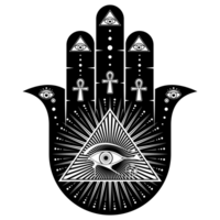 The hand of hamsa with an eye and a pyramid png