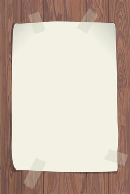 Blank old paper poster stuck with adhesive tape on Cut timber panels background graphic illustration.
