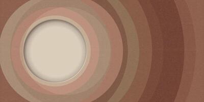 Retro groovy mocha mousse tone background with circle frame paper cut style at left area graphic illustration. vector
