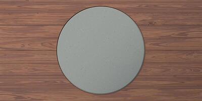 Cut timber panels mocha mousse tone background with blank circle frame cement texture loft style graphic illustration. vector