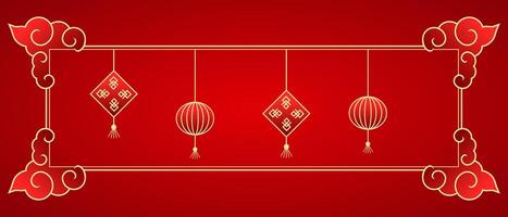 frame red lantern chinese background vector