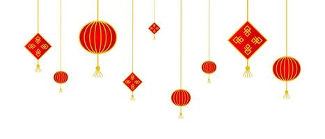 Hanging Chinese New Year Ornaments on white background vector
