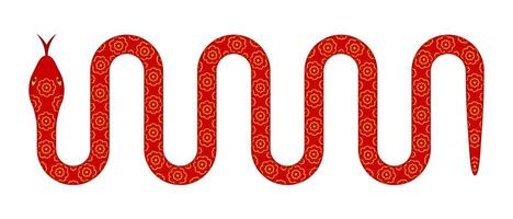 winding red snake with floral motif illustration on white background vector