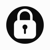 White padlock in black circle icon design on isolated white background. Clipart illustration. Lock sign for website or app vector