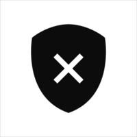 Shield check mark. False icon or security shields danger protection icon with cross symbol. vector