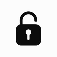 White opened padlock in black circle icon design on isolated white background. Clipart illustration. Unlock sign for website or app vector