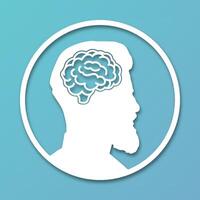 The head of a man is in a circle. Paper cut style icon with shadow. Medical concept icon of diseases of the brain, psychological disorder. vector