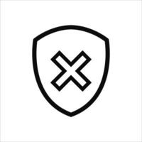 Shield check mark. False icon or security shields danger protection icons with cross symbol. vector