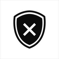 Shield check mark false icon or security shield danger protection icon with cross symbol. vector