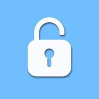 Opened lock. Unlock icon for website. Paper cut style padlock icon with shadow. Security concept. vector