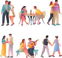 set Couples Enjoying Romantic Moments vector