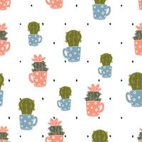Cacti in Cups Seamless Pattern vector
