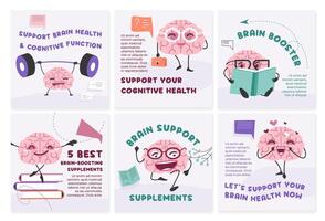 Network web page set for brain support products vector
