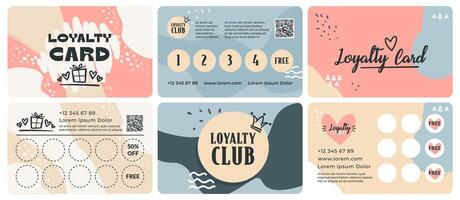 Loyalty card design set with colorful decoration vector